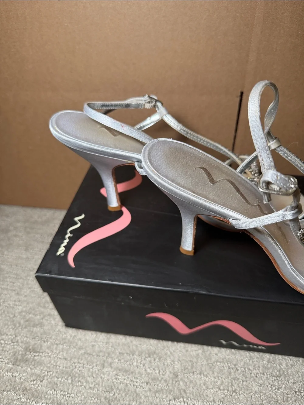 Nina Silver Rhinestone Slingback Heels
